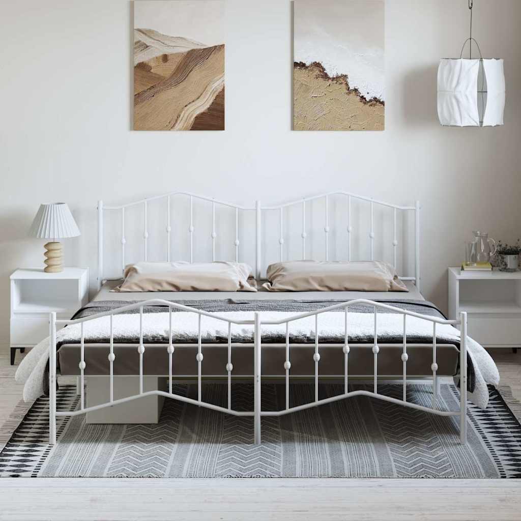 sengeramme med sengegavl og fodgærde 193x203 cm metal hvid