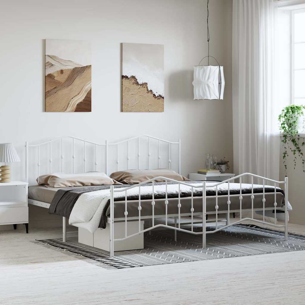 sengeramme med sengegavl og fodgærde 193x203 cm metal hvid