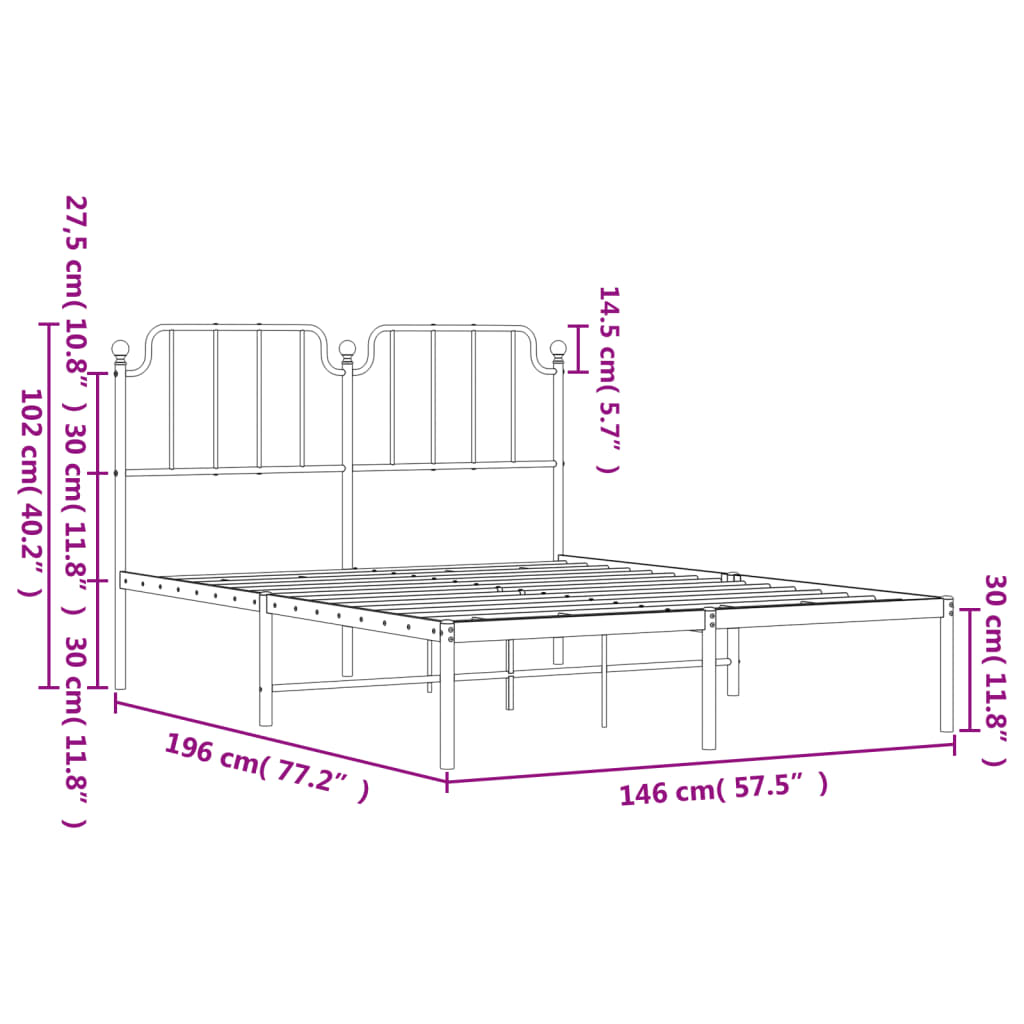 sengeramme med sengegavl 140x190 cm metal sort