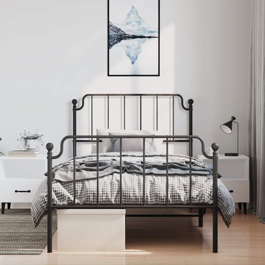 sengeramme med sengegavl og fodgærde 100x200 cm metal sort