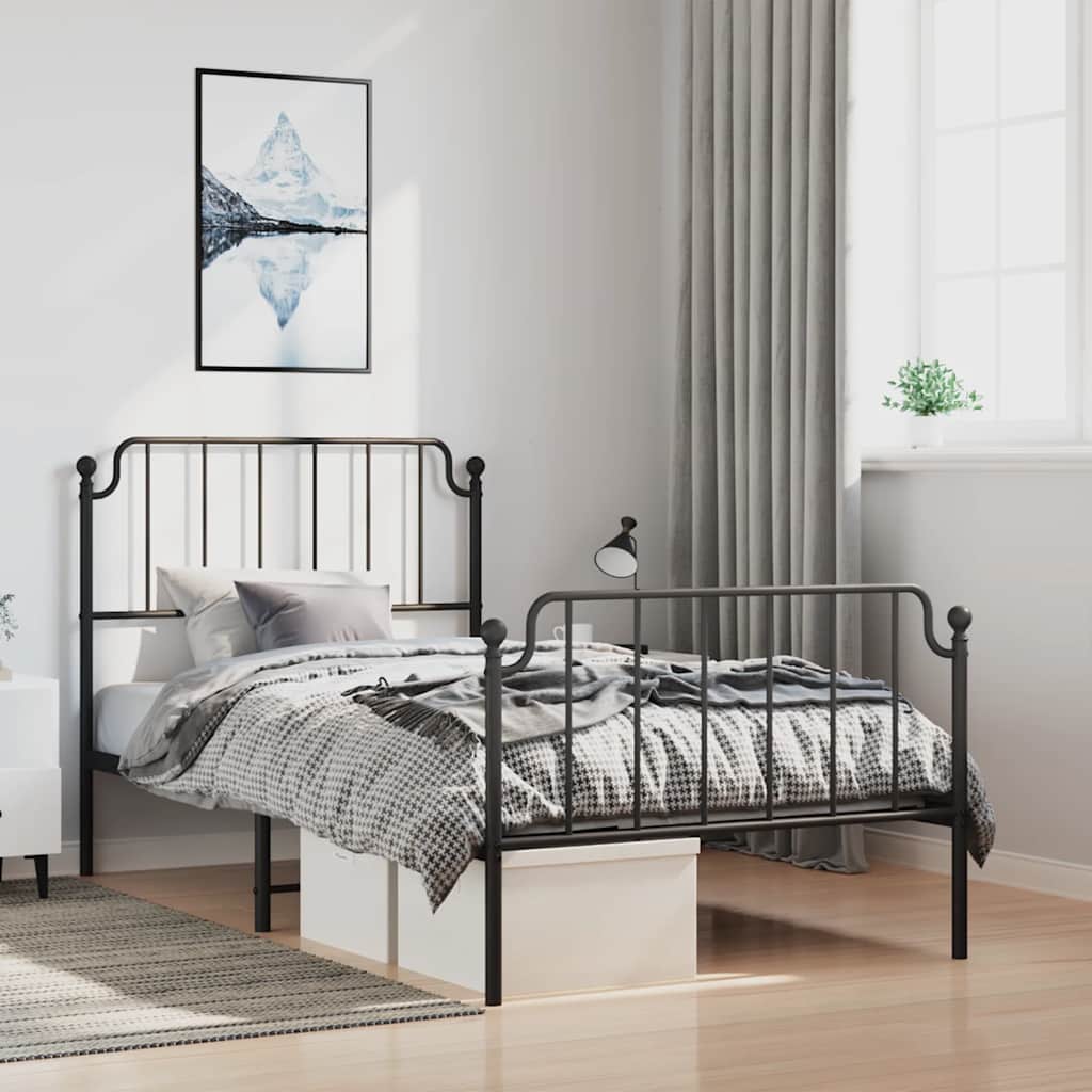sengeramme med sengegavl og fodgærde 100x200 cm metal sort