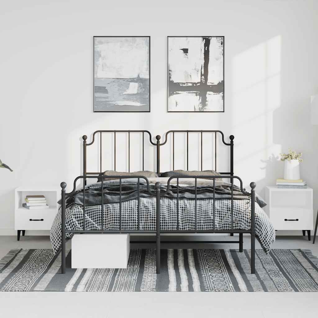 sengeramme med sengegavl og fodgærde 183x213 cm metal sort
