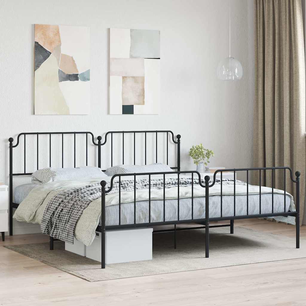 sengeramme med sengegavl og fodgærde 193x203 cm metal sort