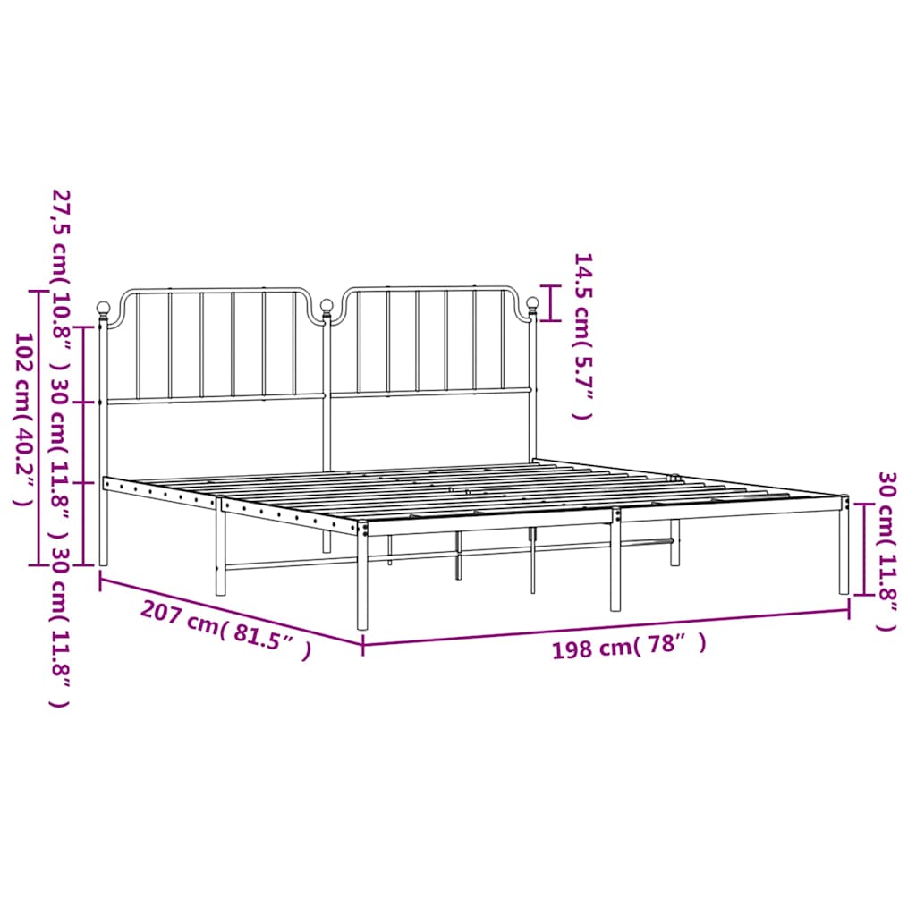 sengeramme med sengegavl 193x203 cm metal hvid