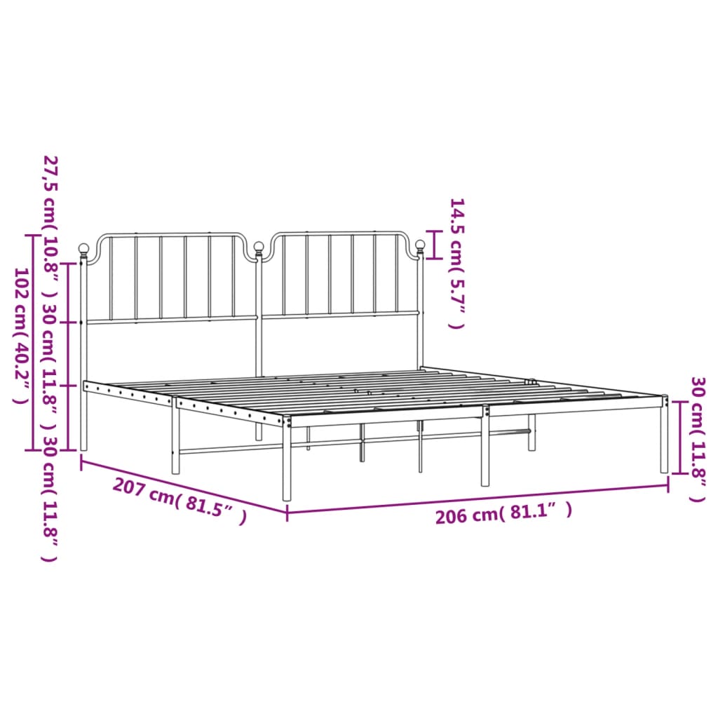 sengeramme med sengegavl 200x200 cm metal hvid