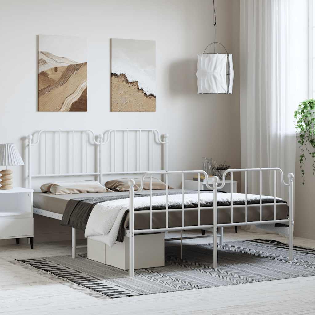 sengeramme med sengegavl og fodgærde 150x200 cm metal hvid