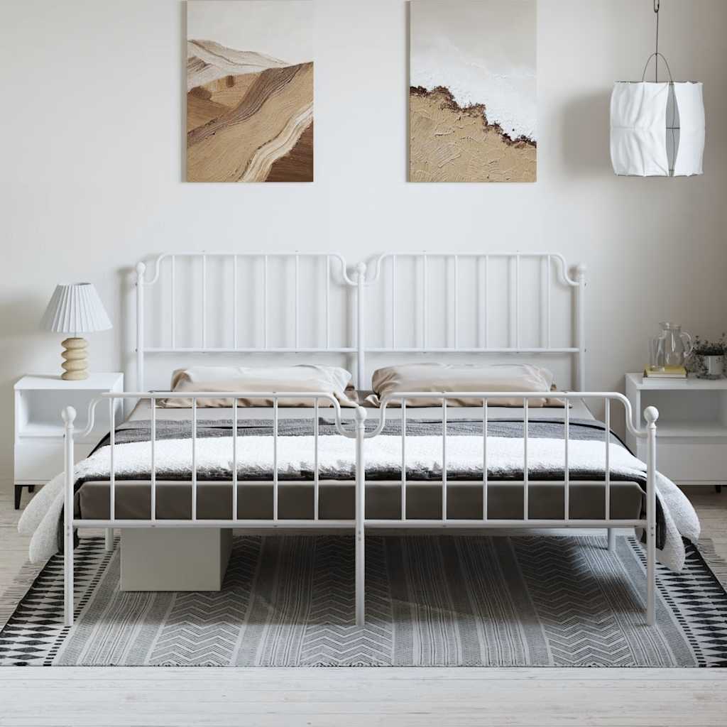 sengeramme med sengegavl og fodgærde 193x203 cm metal hvid