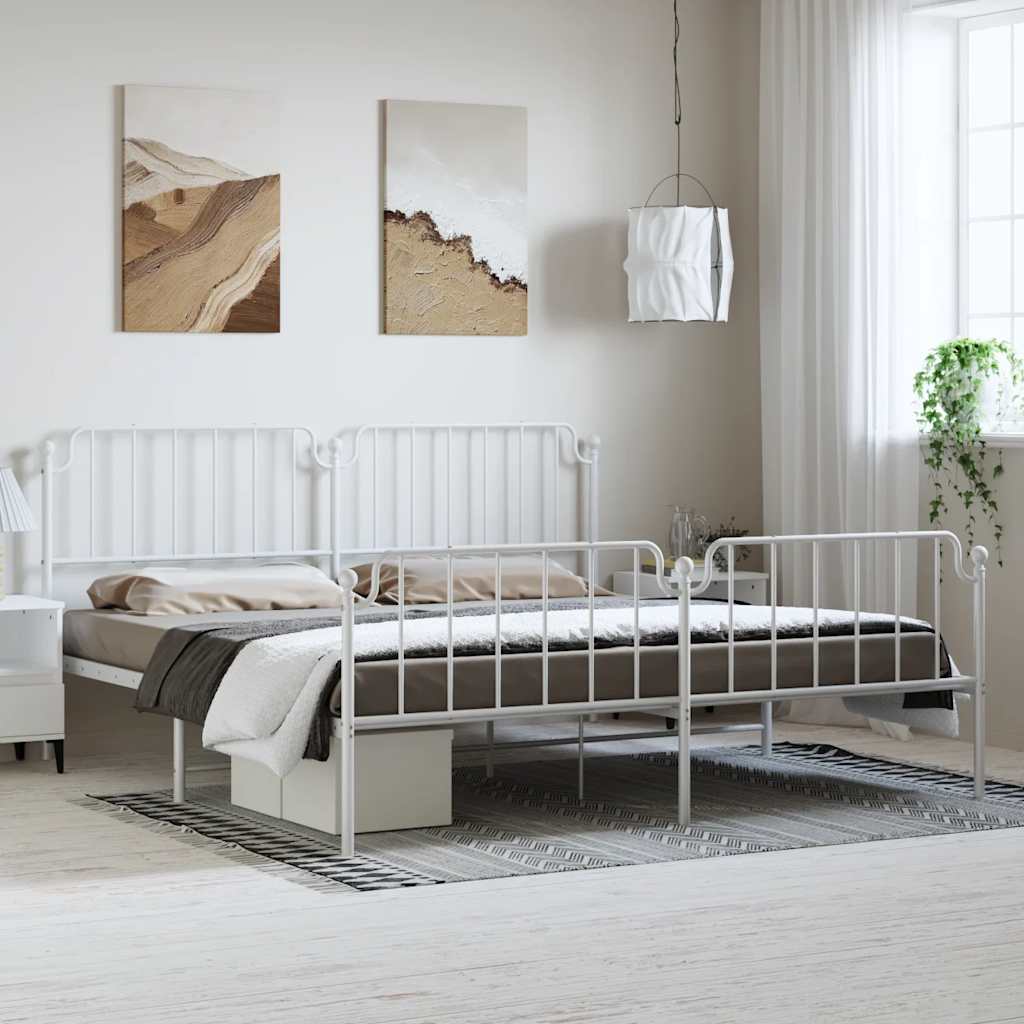 sengeramme med sengegavl og fodgærde 193x203 cm metal hvid