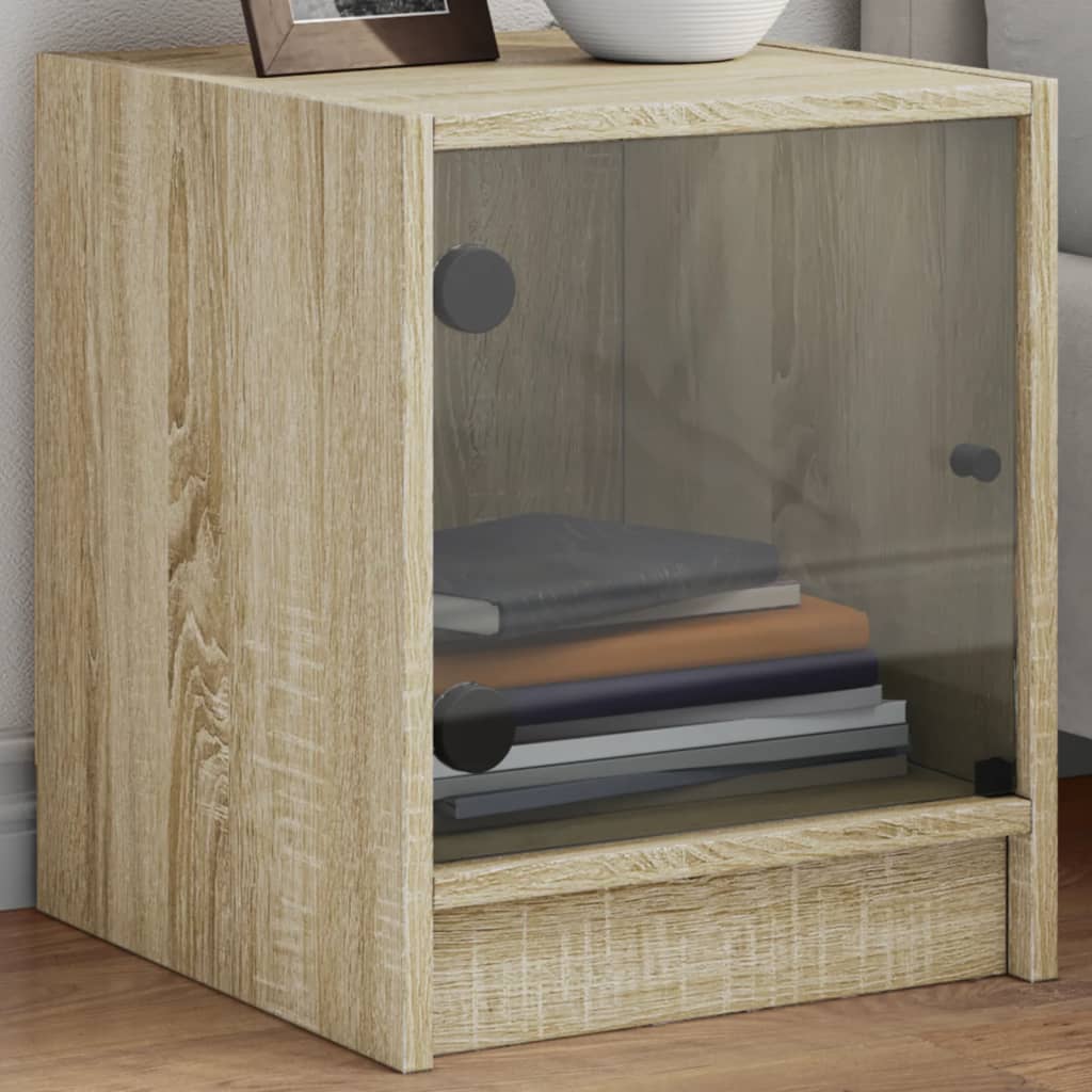 sengeborde med glaslåger 2 stk. 35x37x42 cm grå sonoma-eg