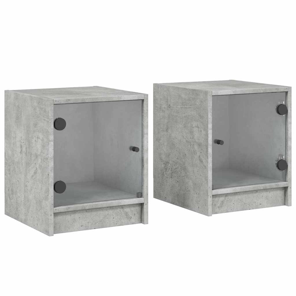sengeborde 2 stk. med glaslåger 35x37x42 cm betongrå