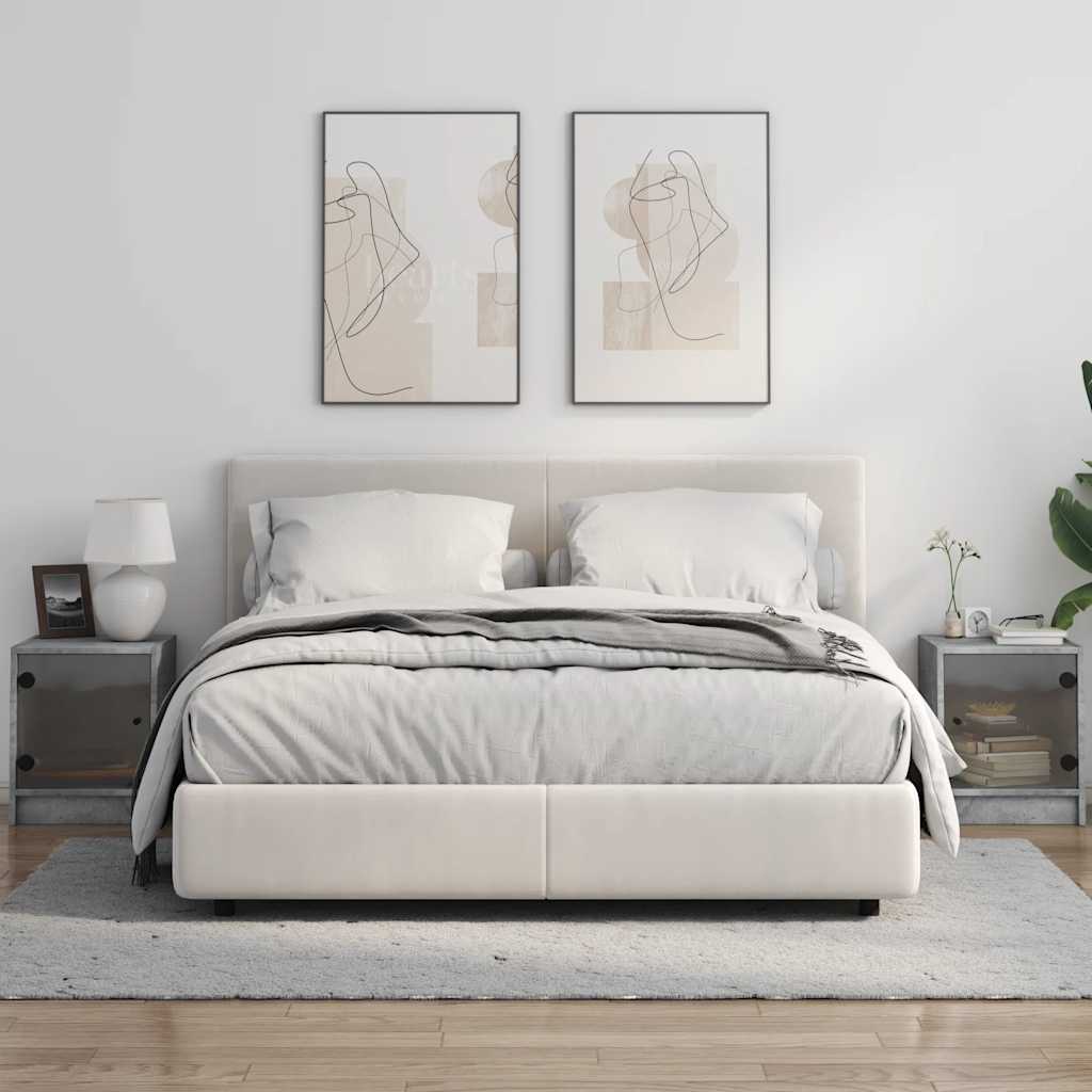 sengeborde 2 stk. med glaslåger 35x37x42 cm betongrå