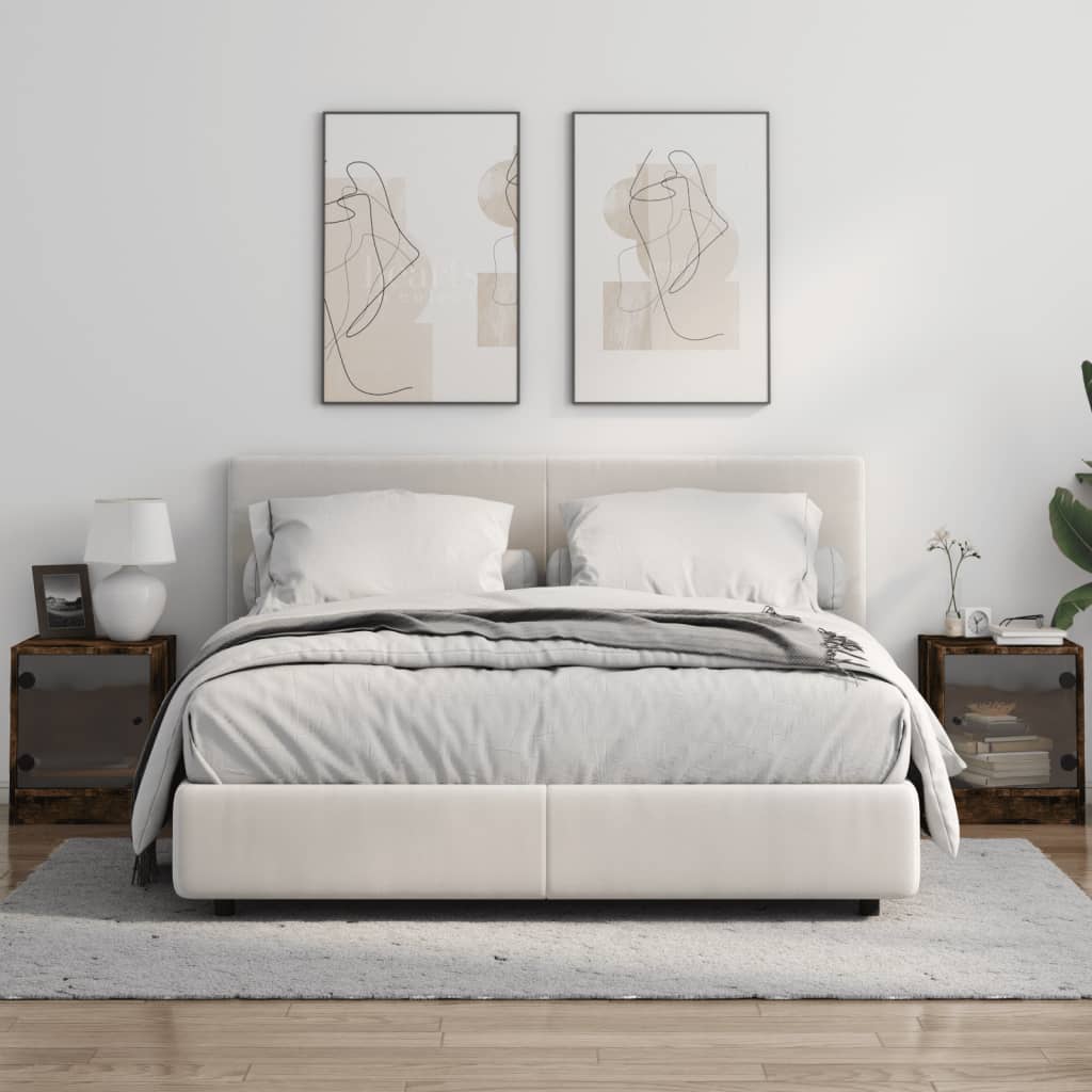 sengeborde 2 stk. med glaslåger 35x37x42 cm røget egetræsfarve