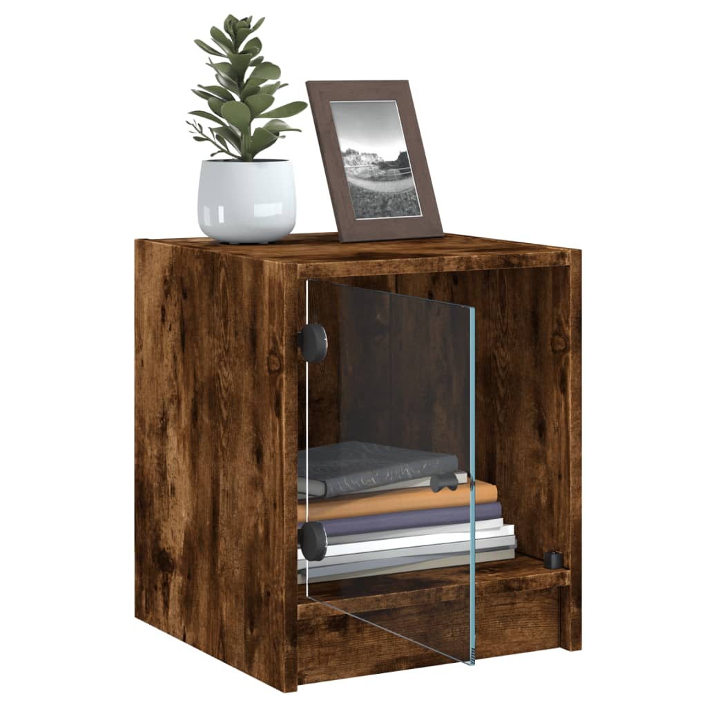 sengeborde 2 stk. med glaslåger 35x37x42 cm røget egetræsfarve