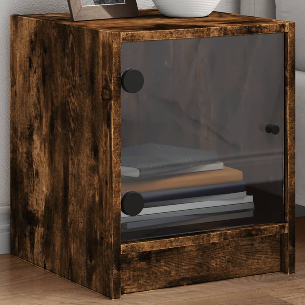 sengeborde 2 stk. med glaslåger 35x37x42 cm røget egetræsfarve