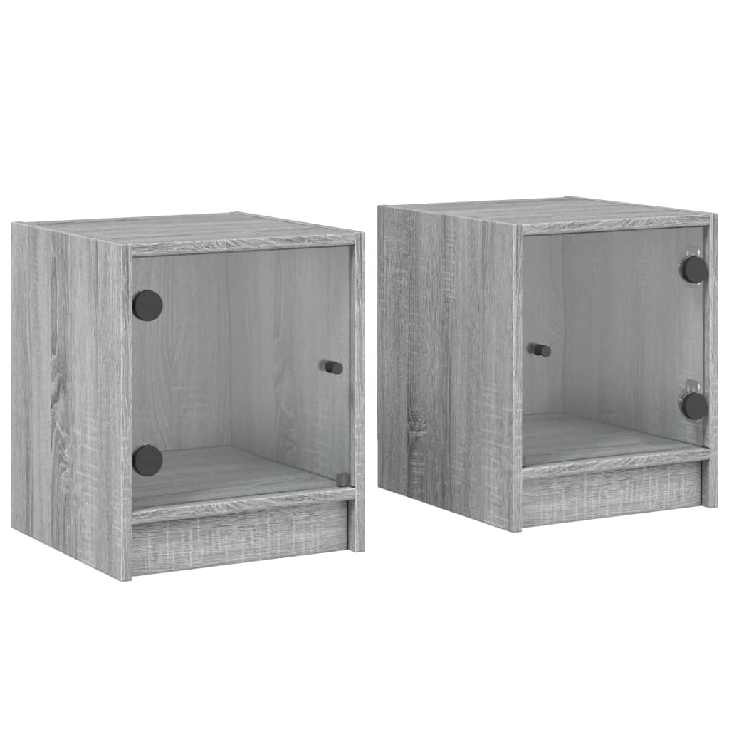 sengeborde med glaslåger 2 stk. 35x37x42 cm grå sonoma-eg
