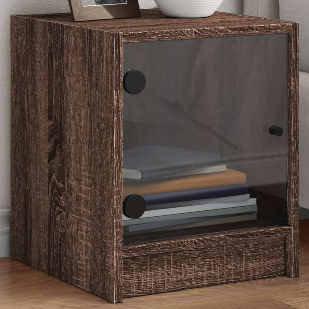 sengeborde med glaslåger 2 stk. 35x37x42 cm brun egetræ