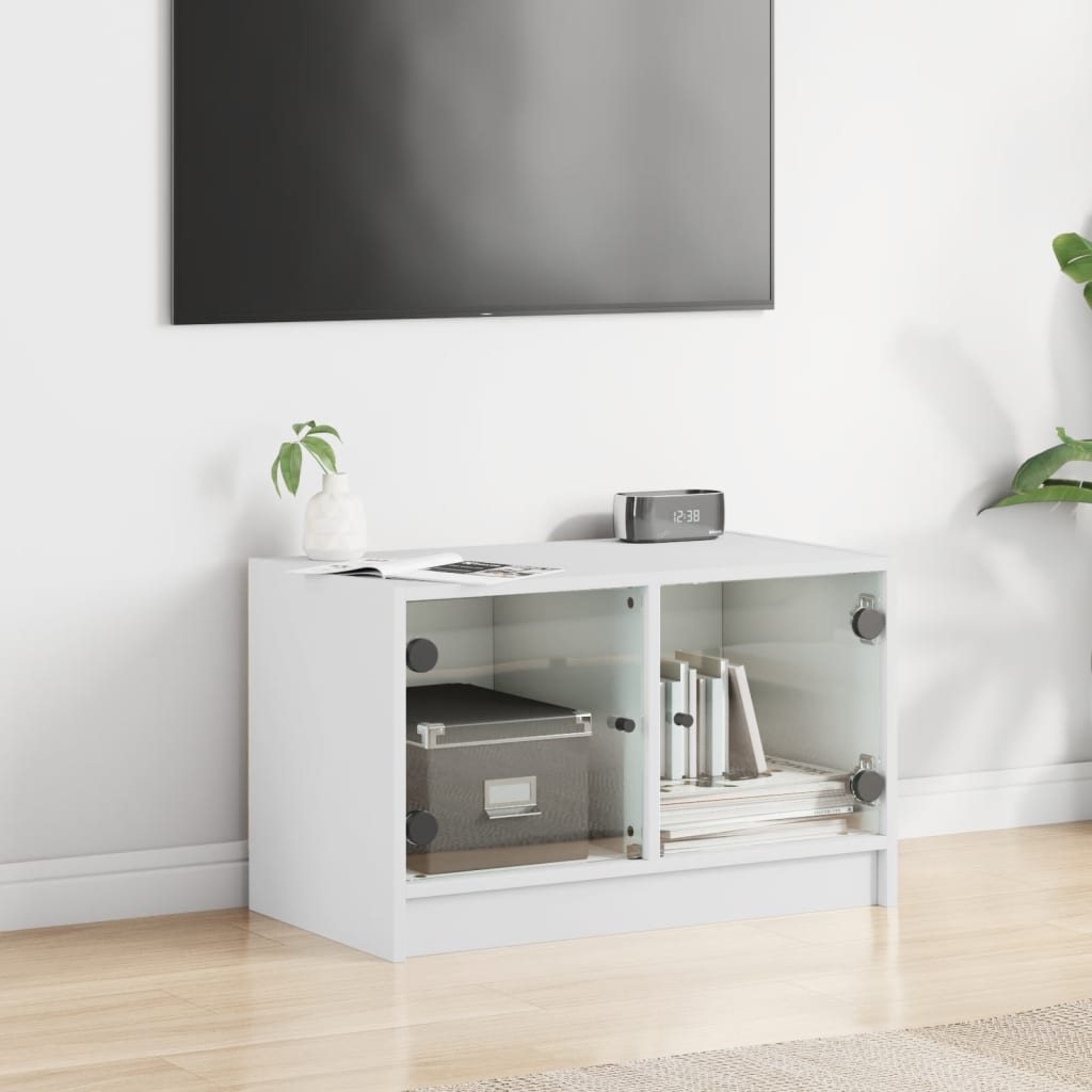 tv-bord med glaslåger 68x37x42 cm hvid