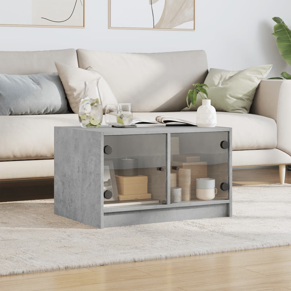 sofabord med glaslåger 68x50x42 cm betongrå