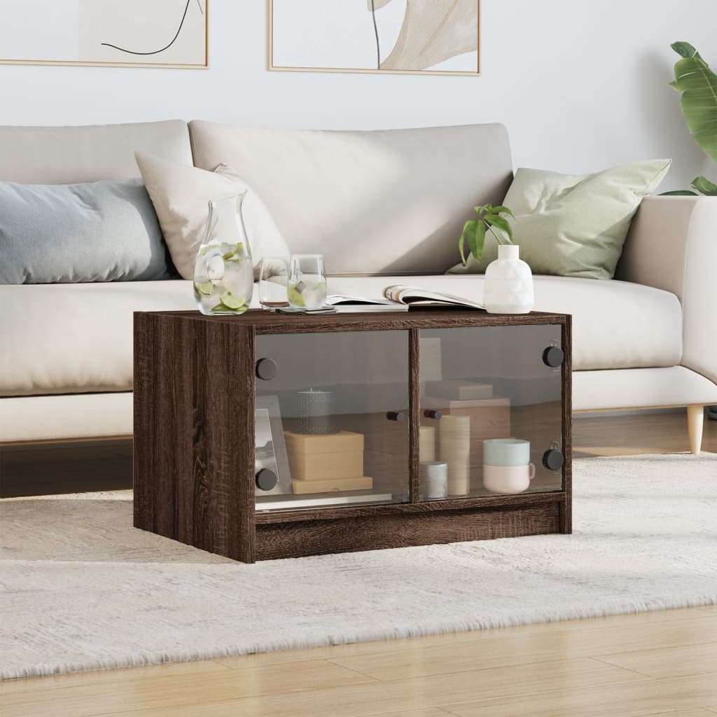 sofabord med glaslåger 68x50x42 cm brun egetræsfarve