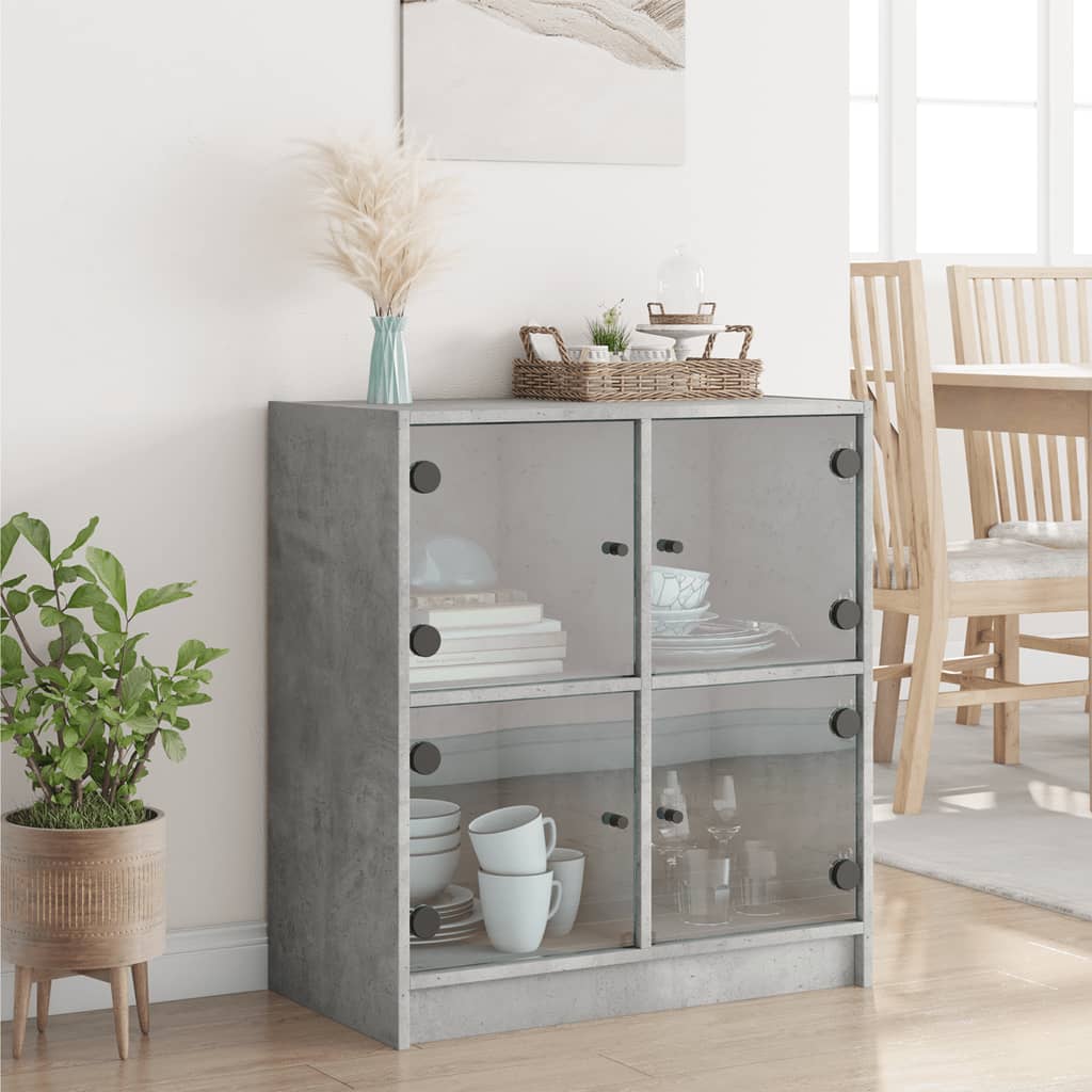 skab med glaslåger 68x37x75,5 cm betongrå