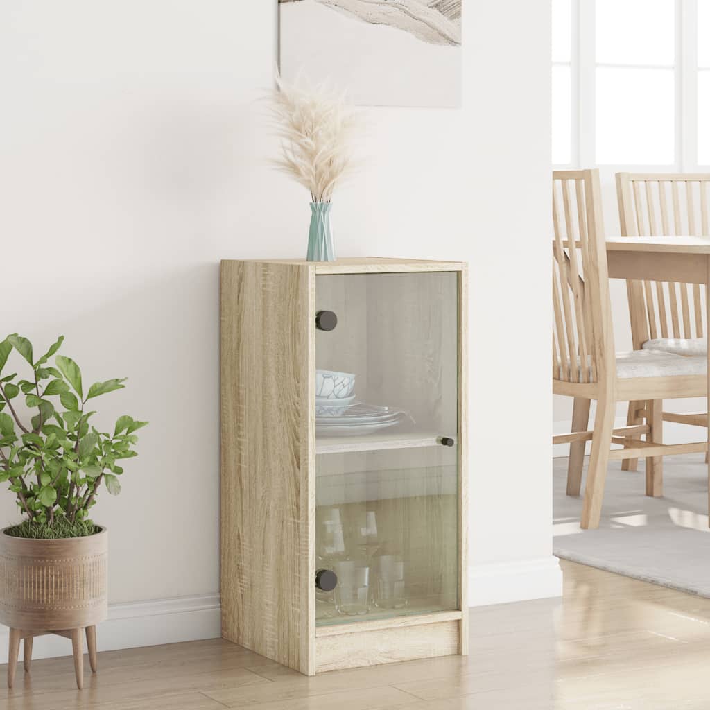 skab med glaslåger 35x37x75,5 cm sonoma-eg