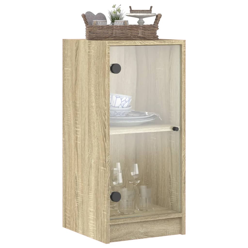 skab med glaslåger 35x37x75,5 cm sonoma-eg