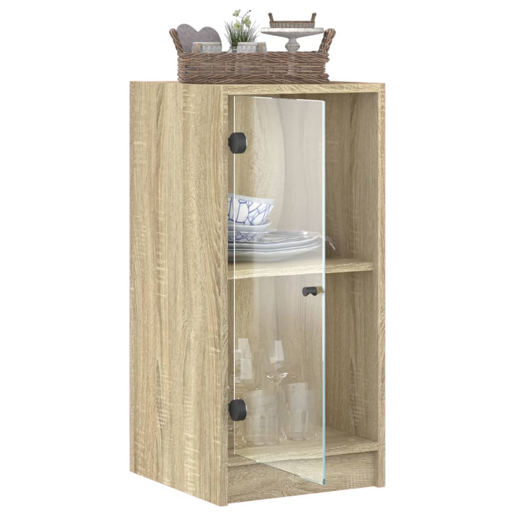 skab med glaslåger 35x37x75,5 cm sonoma-eg