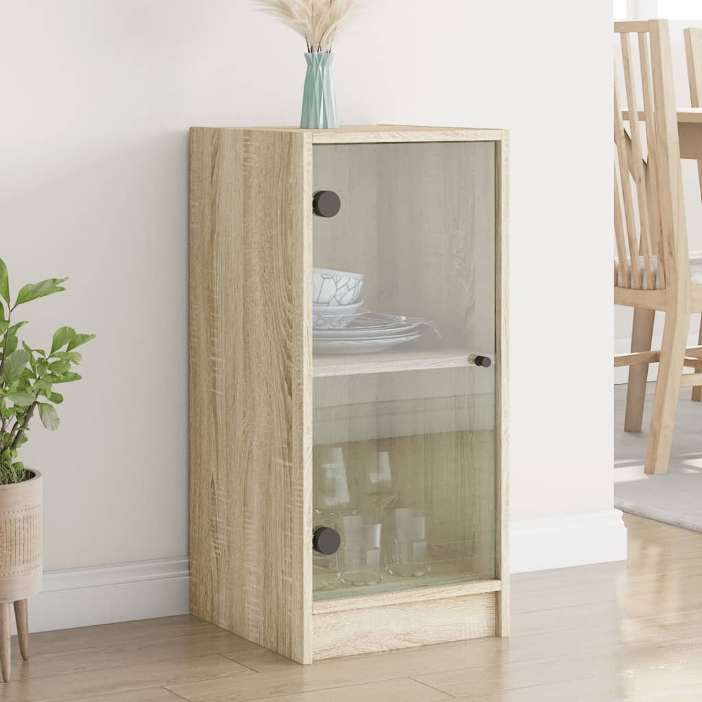 skab med glaslåger 35x37x75,5 cm sonoma-eg