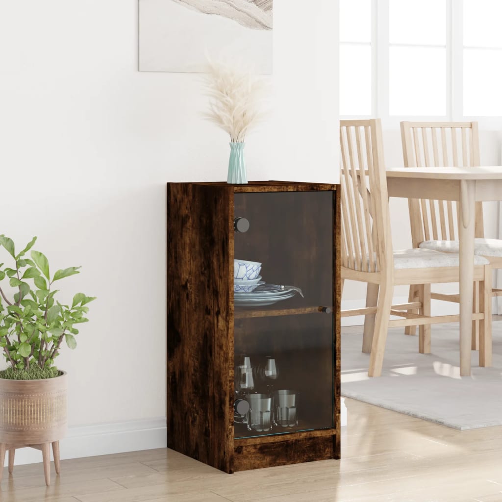 skab med glaslåger 35x37x75,5 cm røget egetræsfarve
