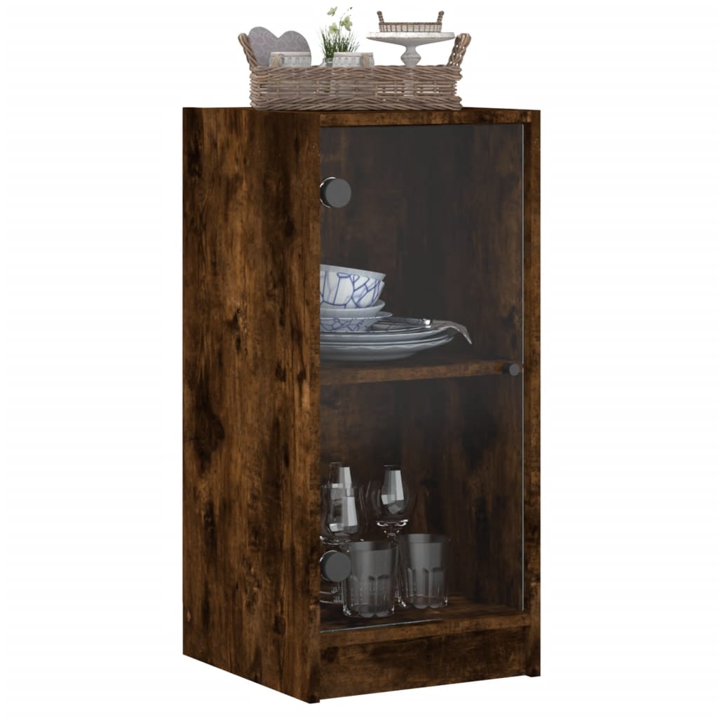 skab med glaslåger 35x37x75,5 cm røget egetræsfarve