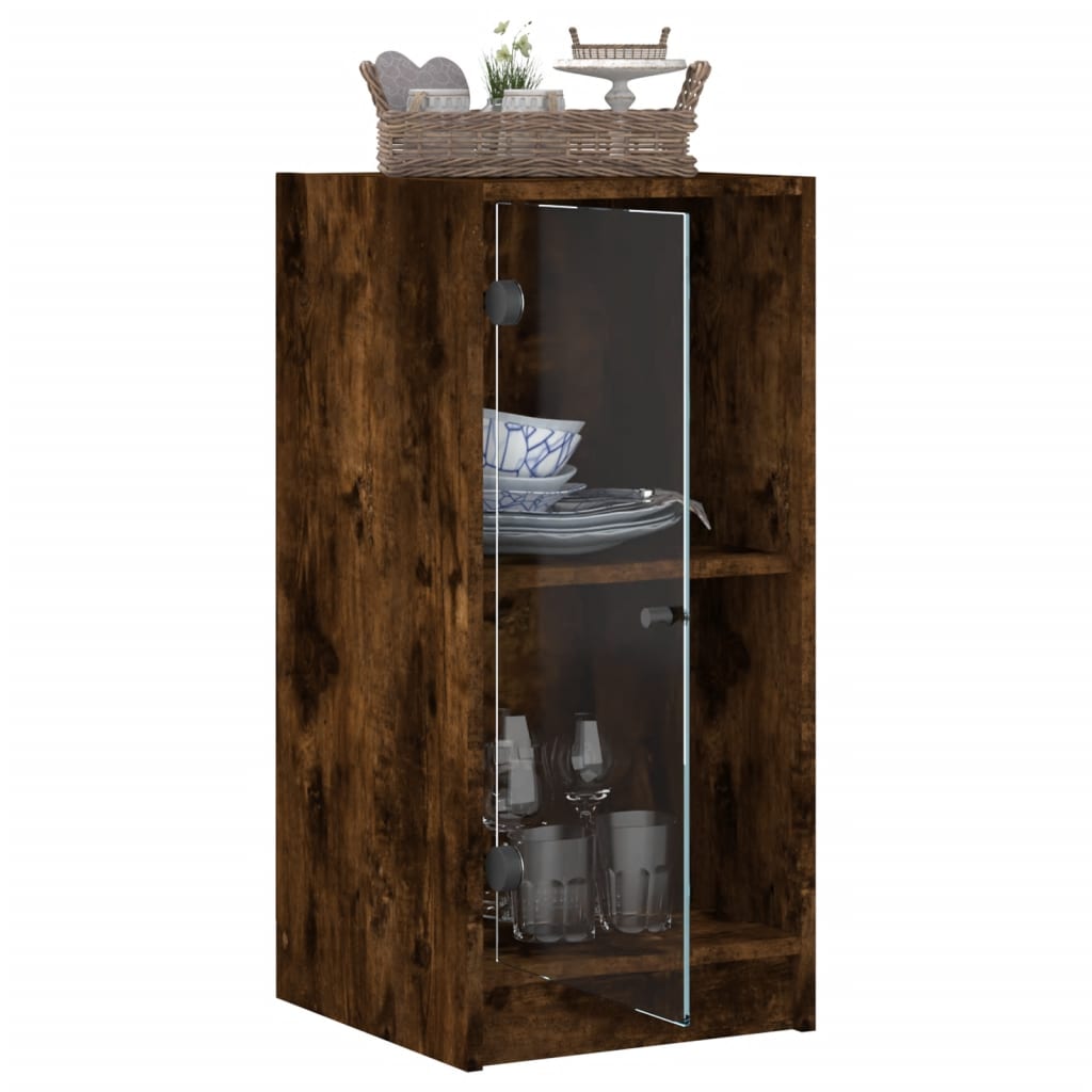 skab med glaslåger 35x37x75,5 cm røget egetræsfarve