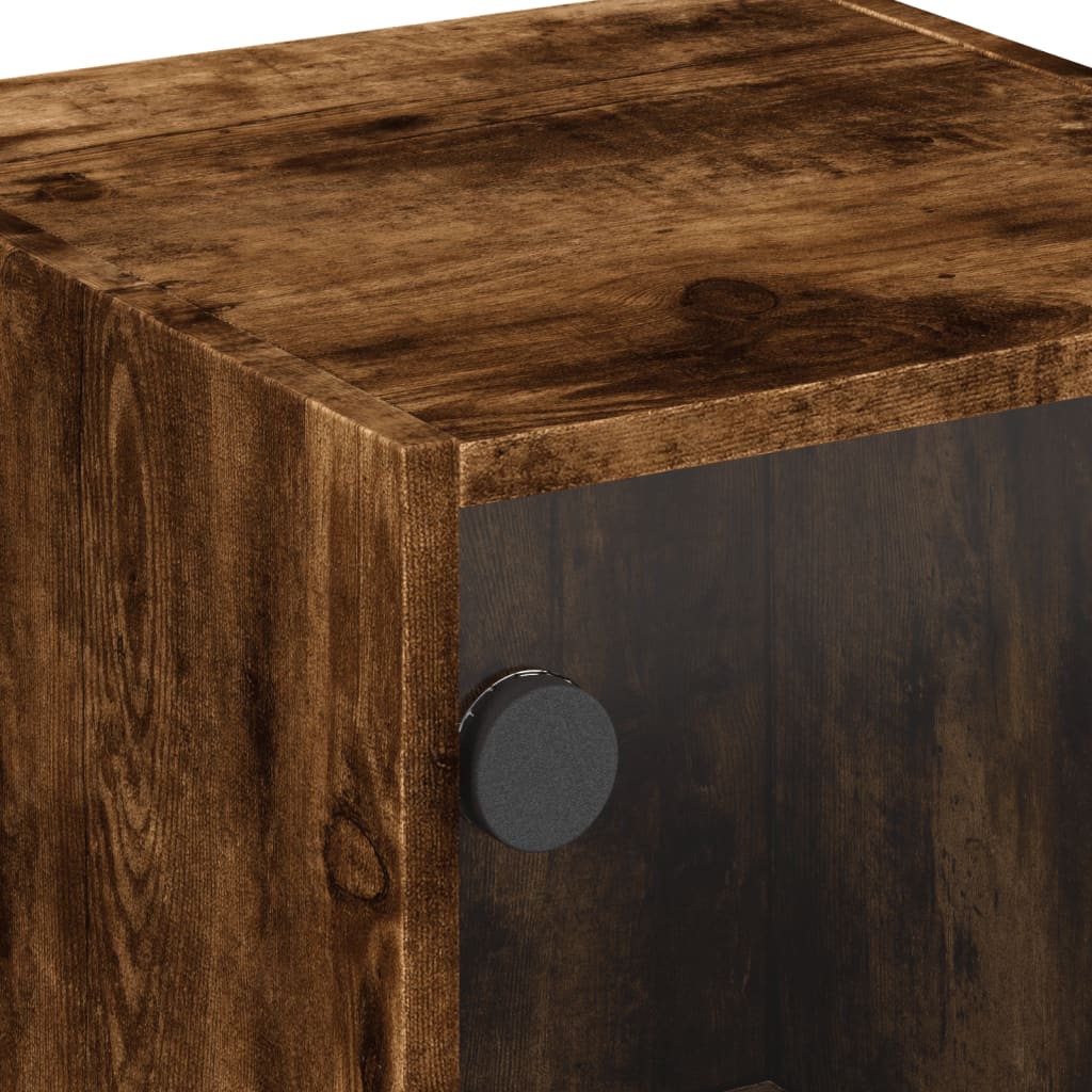 skab med glaslåger 35x37x75,5 cm røget egetræsfarve