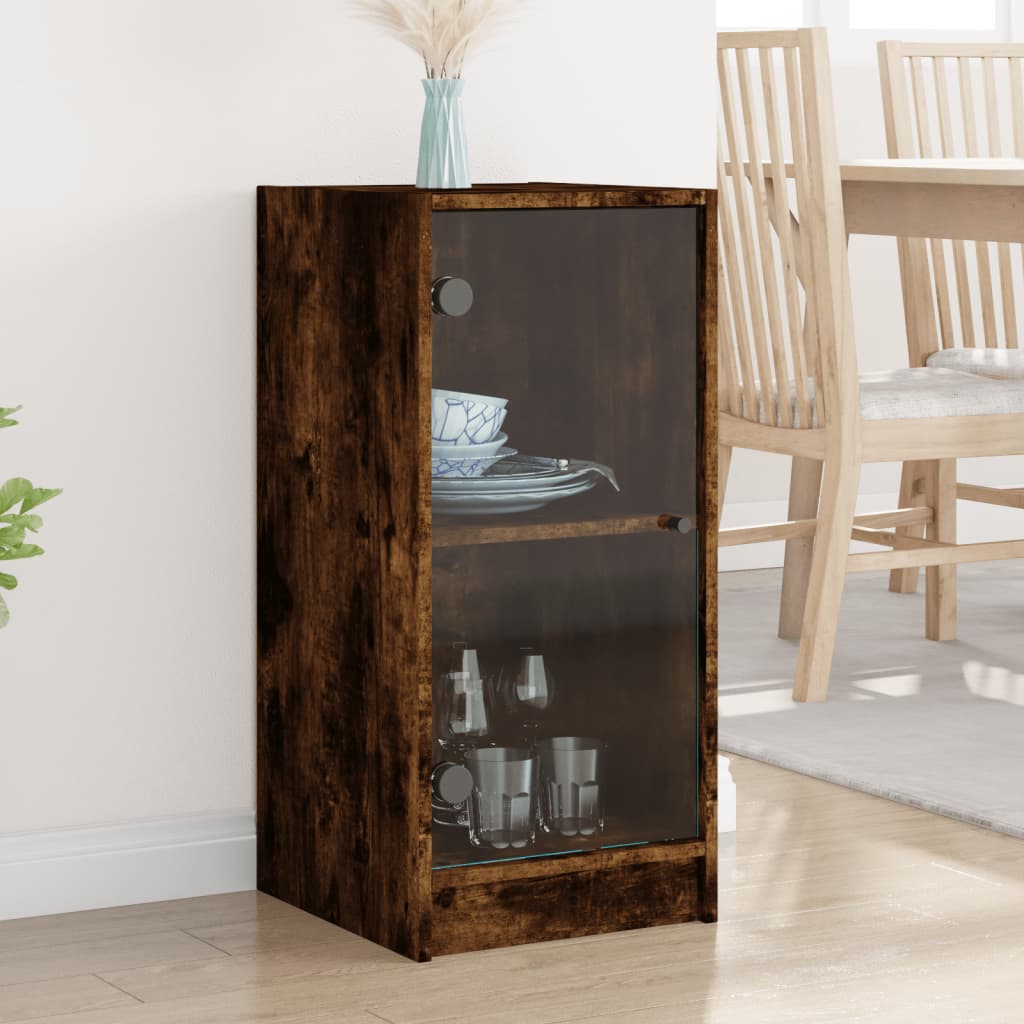 skab med glaslåger 35x37x75,5 cm røget egetræsfarve
