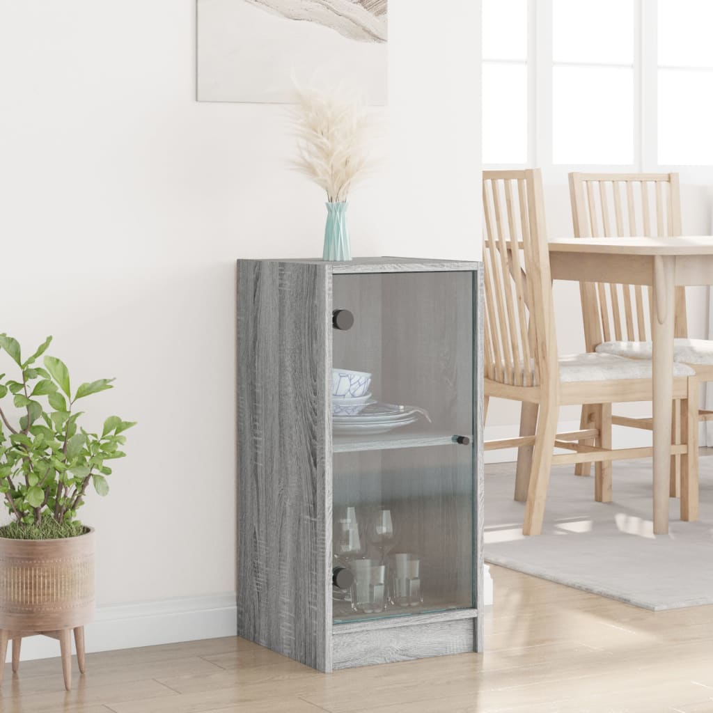 skab med glaslåger 35x37x75,5 cm grå sonoma-eg