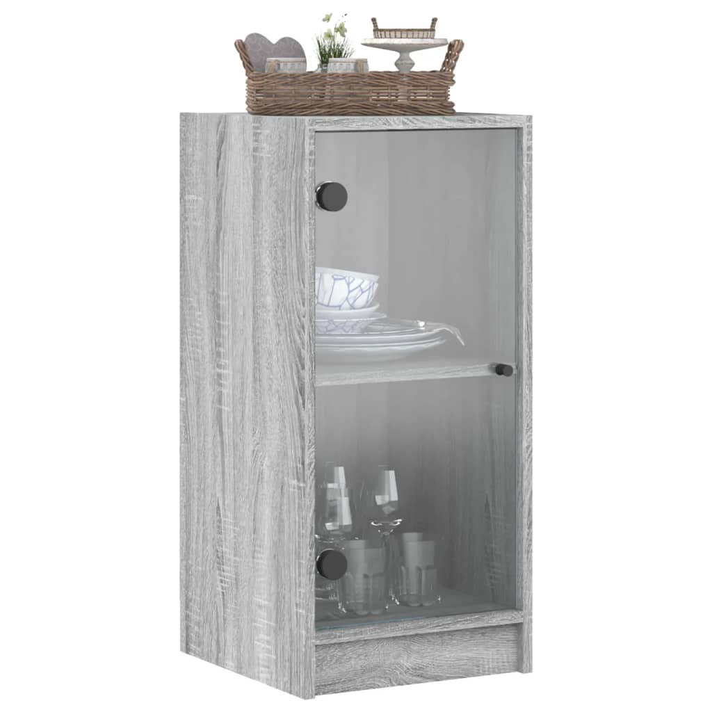 skab med glaslåger 35x37x75,5 cm grå sonoma-eg