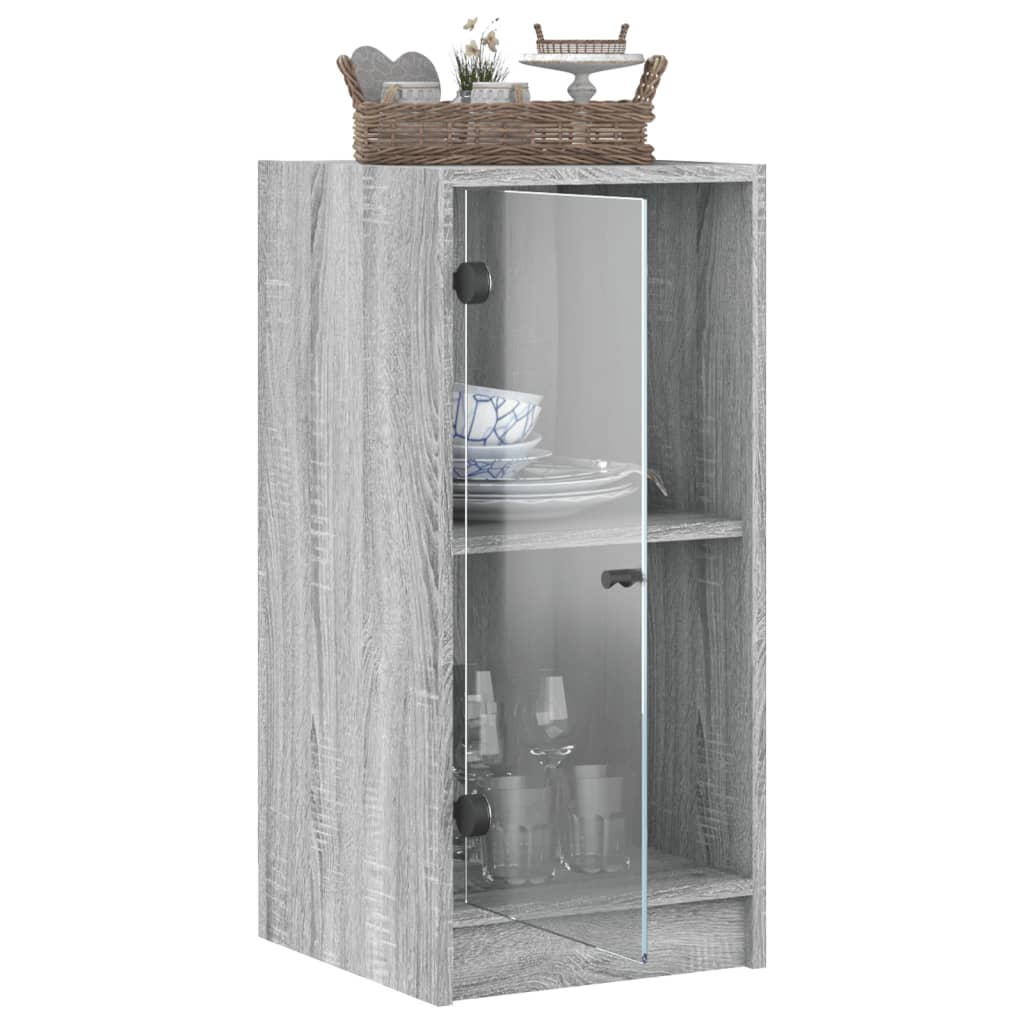 skab med glaslåger 35x37x75,5 cm grå sonoma-eg