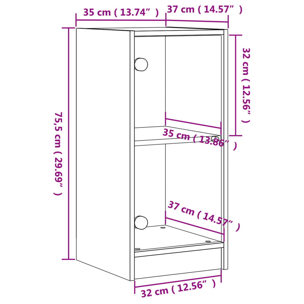 skab med glaslåger 35x37x75,5 cm grå sonoma-eg