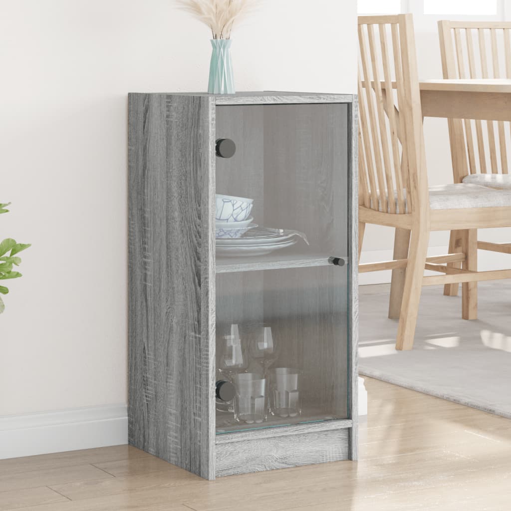 skab med glaslåger 35x37x75,5 cm grå sonoma-eg