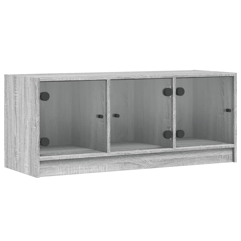 skab med glaslåger 102x37x42 cm grå sonoma-eg