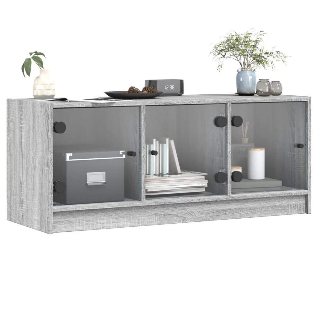 skab med glaslåger 102x37x42 cm grå sonoma-eg
