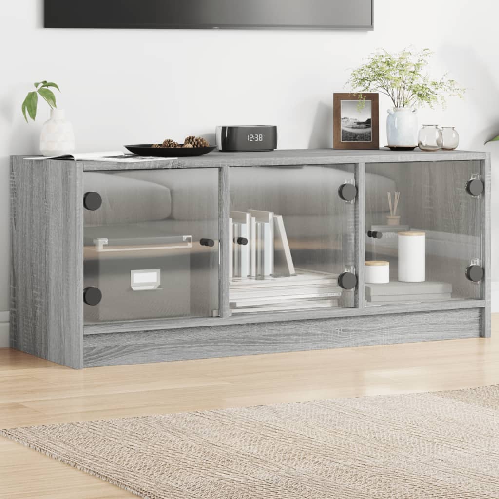 skab med glaslåger 102x37x42 cm grå sonoma-eg