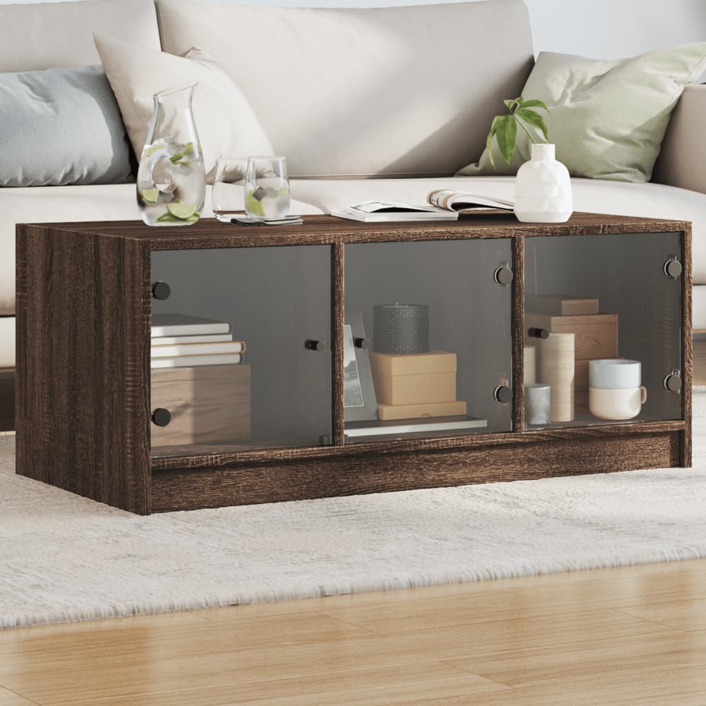 sofabord med glaslåger 102x50x42 cm brun egetræsfarve