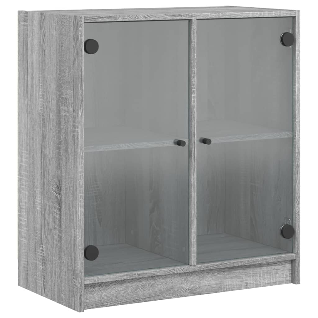 skab med glaslåger 68x37x75,5 cm grå sonoma-eg