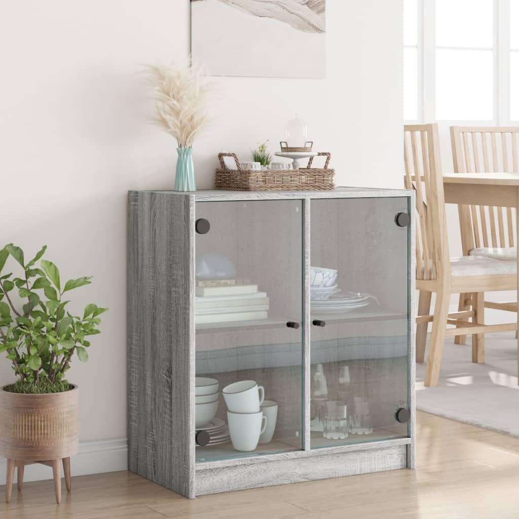 skab med glaslåger 68x37x75,5 cm grå sonoma-eg