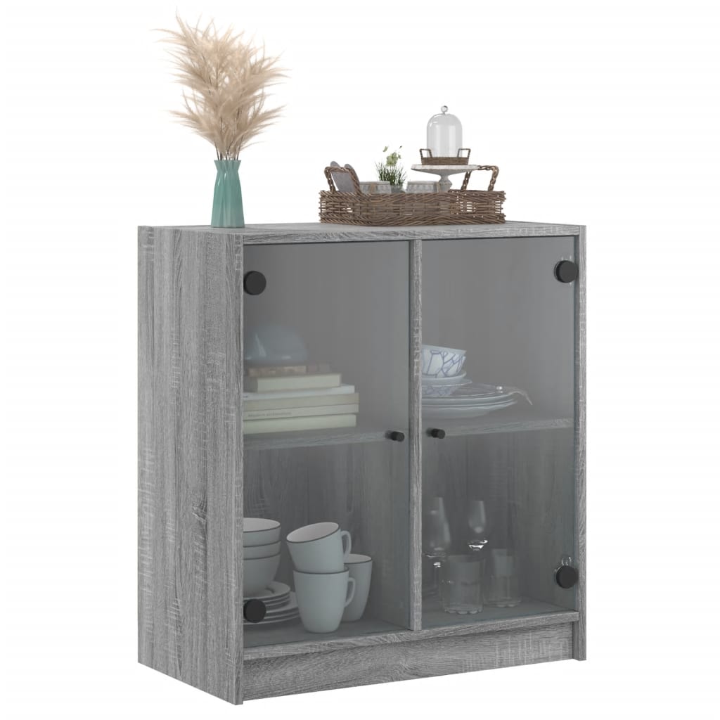 skab med glaslåger 68x37x75,5 cm grå sonoma-eg