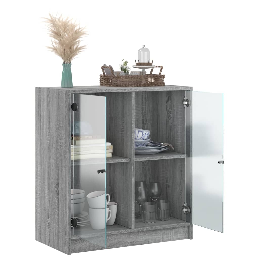 skab med glaslåger 68x37x75,5 cm grå sonoma-eg