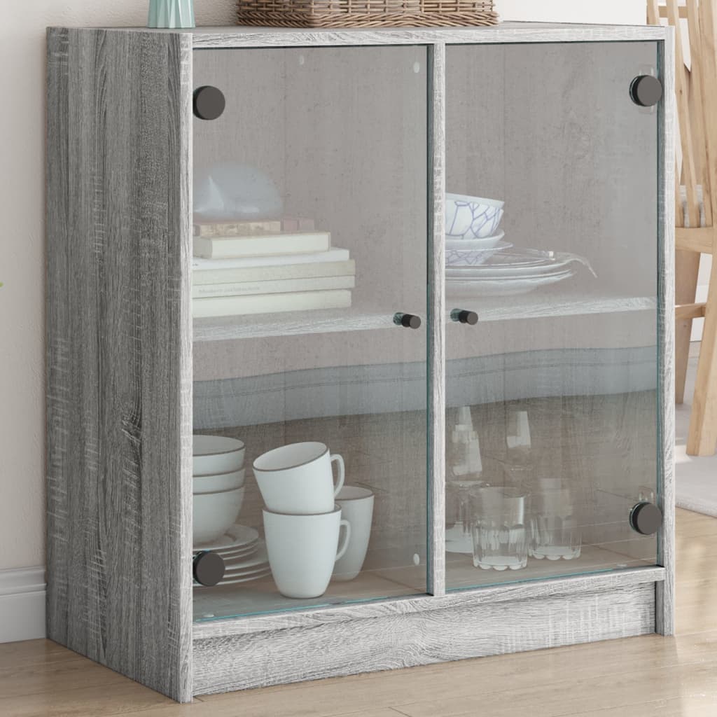 skab med glaslåger 68x37x75,5 cm grå sonoma-eg