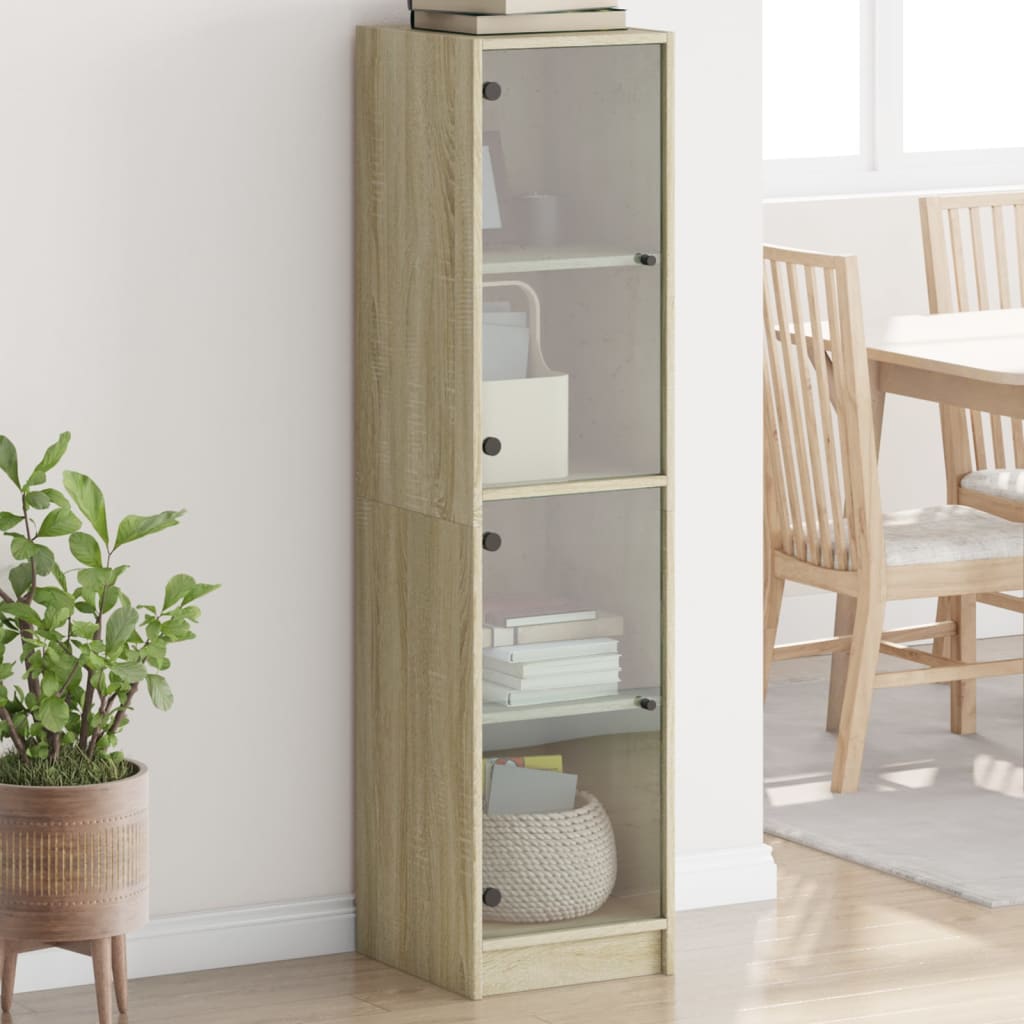 skab med glaslåger 35x37x142 cm sonoma-eg