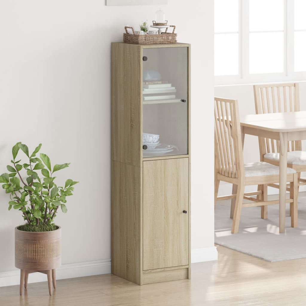 skab med glaslåge 35x37x142 cm sonoma-eg