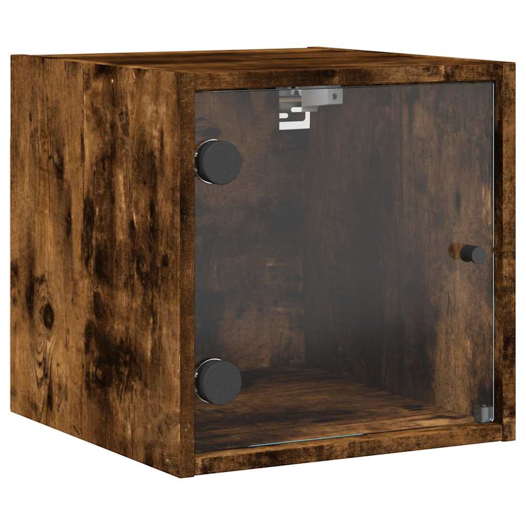 sengebord med glaslåger 35x37x35 cm røget egetræsfarve